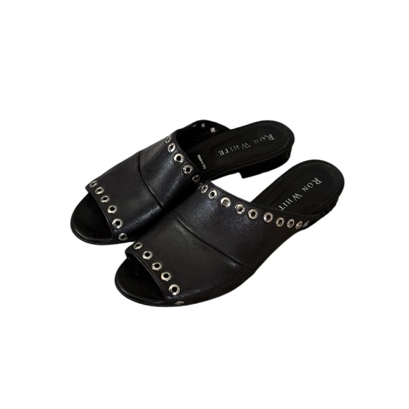 RON WHITE Black Studded Women's Slides Mules - Picture 3 of 13